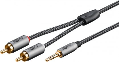 Cablu audio jack stereo 3.5mm la 2 x RCA T-T 3m brodat, Goobay Plus G65289