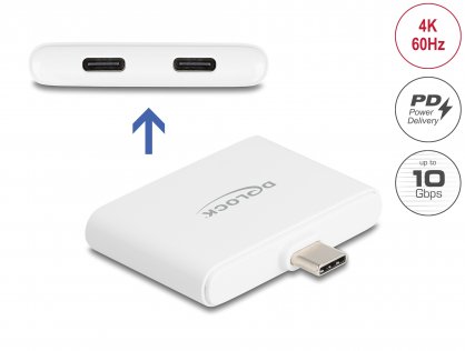 Adaptor USB type C la USB type C 10Gbps/4K60Hz + USB type C PD 92W, Delock 61088
