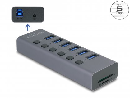 HUB USB-A/type C 5Gbps la 6 x USB-A Switch On/Off + slot SD / Micro SD, Delock 64237