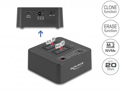 Docking station pentru 2 x M.2 NVMe PCIe SSD cu functie de Clona/Erase, Delock 64300