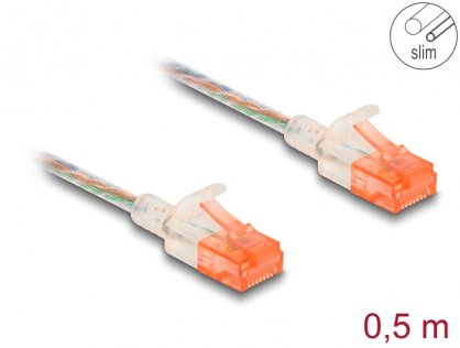 Cablu de retea RJ45 Cat.6A UTP Slim 0.5m transparent, Delock 80352