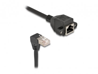 Cablu prelungitor de retea RJ45 cat.6A S/FTP drept/unghi 0.5m Negru, Delock 80310