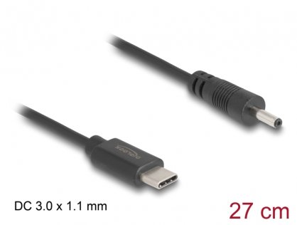 Cablu de alimentare USB type C la DC 3.0 x 1.1mm T-T 27cm, Delock 85403