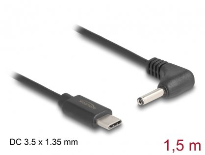 Cablu de alimentare USB type C la DC 3.5 x 1.35mm unghi T-T 1.5m, Delock 85393