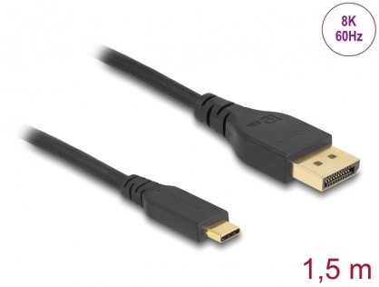 Cablu bidirectional USB Type-C la DisplayPort (DP Alt Mode) 8K60Hz/4K240Hz 1.5m (DP 8K certificat), Delock 86040