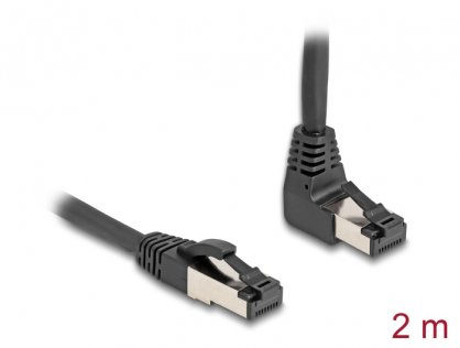 Cablu de retea RJ45 Cat.8.1 S/FTP drept/unghi 90 grade sus 2m Negru, Delock 80395