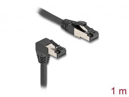 Cablu de retea RJ45 Cat.8.1 S/FTP drept/unghi 90 grade jos 1m Negru, Delock 80400