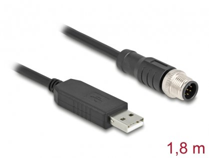 Cablu USB-A la M12 RS-232 A-coded 8 pini FTDI 1.8m, Delock 64257