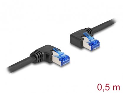 Cablu de retea RJ45 Cat.6A S/FTP unghi stanga/unghi dreapta 0.5m Negru, Delock 80420