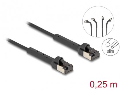 Cablu de retea Slim RJ45 Cat.8.1 U/FTP unghi/unghi Negru 0.25m, Delock 80938