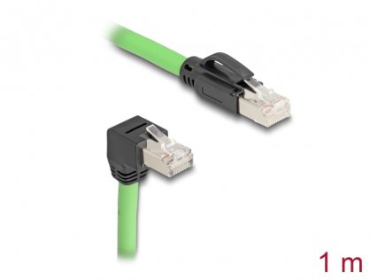 Cablu de retea RJ45 Cat.6A SFTP drept/unghi jos TPU 1m Verde pentru medii industriale, Delock 80895