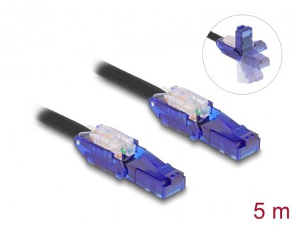 Cablu de retea RJ45 Cat.6 UTP conectori in unghi 180 grade 5m Negru, Delock 80929