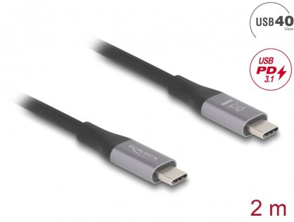 Cablu USB type C 40Gbps/8K60Hz/240W E-Marker T-T brodat 2m, Delock 81192