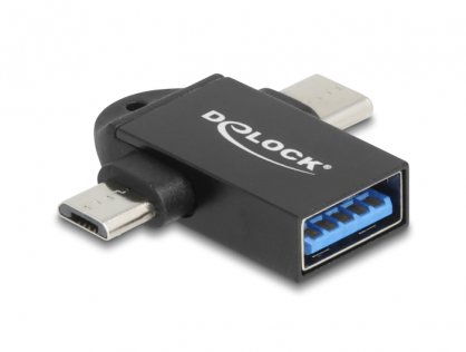 Adaptor OTG micro USB-B 2.0 + USB type C la USB-A T-M, Delock 60739