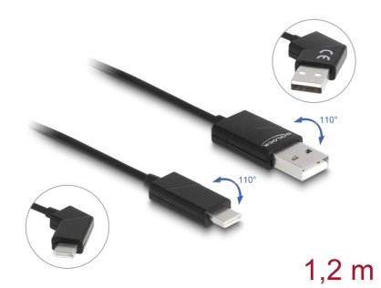 Cablu USB 2.0-A la USB type C unghi Fast Charging 60W 1.2m, Delock 80769
