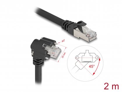 Cablu de retea RJ45 Cat.6 SFTP drept/unghi cu suruburi 2m Negru, Delock 80918
