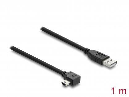 Cablu USB-A 2.0 la mini USB drept/unghi 90 grade T-T 1m Negru, Delock 81651