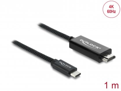 Cablu Coaxial USB Type C la HDMI (DP Alt Mode) 4K60Hz brodat 1m Negru, Delock 81703