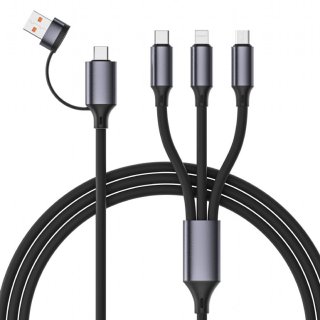 Cablu silicon USB type C/USB-A la micro USB/iPhone Apple/USB type C Negru 1.5m, Gembird CC-USB2S-ACM31-1.5M