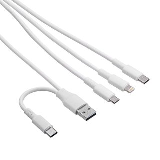 Cablu USB-A/USB type C la micro USB/USB type C/Lightning 1.2m Alb, Akyga AK-USB-52