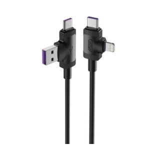 Cablu multifunctional 4 in 1 USB-A + USB type C la USB type C + Lightning T-T 1m Negru, XO NB237