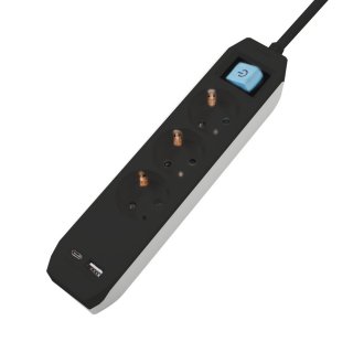 Prelungitor cu 3 x Schuko + 1 x USB type C + 1 x USB-A 3m Negru, Spacer PP-3-30B-TC-USB