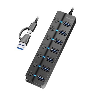 HUB USB 3.2 type C/USB-A la 7 x USB-A cu switch ON/OFF, Logilink UA0420