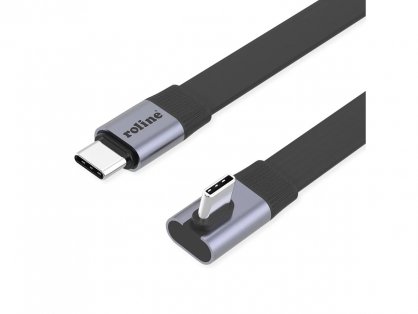 Cablu flat USB4 type C drept/unghi 8K UHD-2/80Gb/240W 0.8m Negru, Roline 11.02.9098