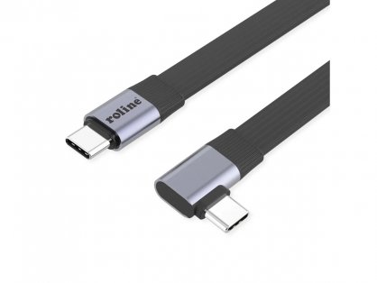Cablu flat USB4 type C drept/unghi 8K UHD-2/80Gb/240W 0.13m Negru, Roline 11.02.9099