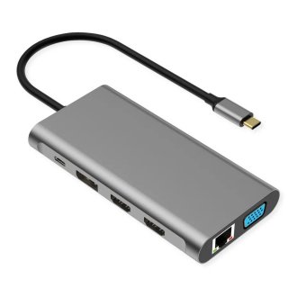 Docking station USB type C la HDMI/DP/VGA/Gigabit LAN/2 x USB-C/2 x USB-A PD 100W, Value 12.99.1147