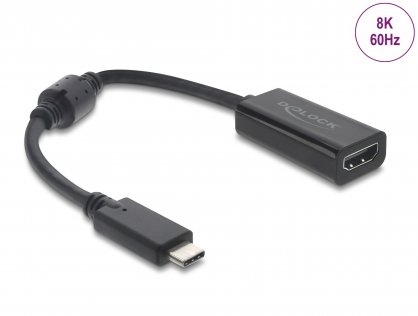 Adaptor USB Type C la HDMI (DP Alt Mode) T-M 8K60Hz/4K144Hz cu HDR/HDCP Negru, Delock 61085