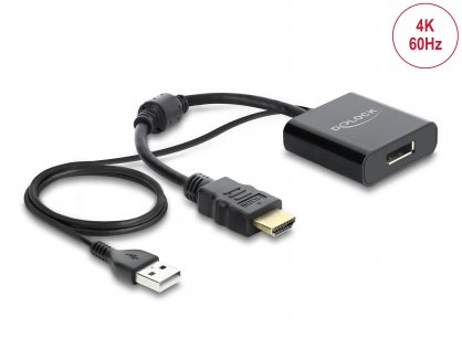 Adaptor HDMI la DisplayPort 4K60Hz T-M cu alimentare USB, Delock 63005