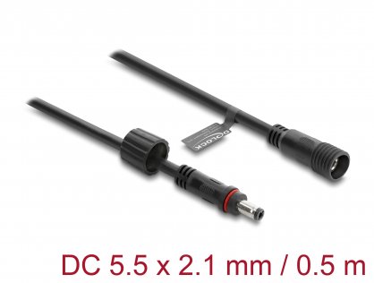 Cablu prelungitor alimentare 5.5 x 2.1mm T-M waterproof 0.5m Negru, Delock 66320