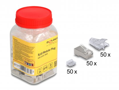 Set 50 buc conector RJ45 Cat.6A cu manson protectie transparent, Delock 67177