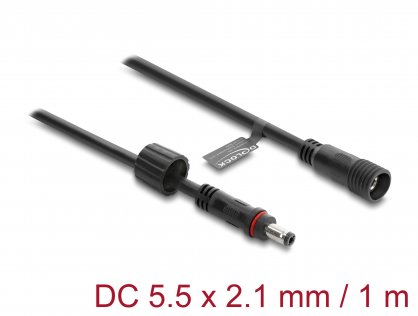 Cablu prelungitor alimentare 5.5 x 2.1mm T-M waterproof 1m Negru, Delock 67383