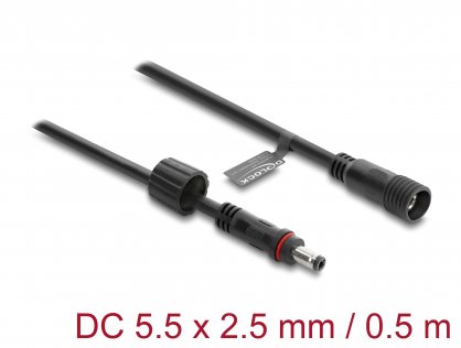 Cablu prelungitor alimentare 5.5 x 2.5mm T-M waterproof 0.5m Negru, Delock 67385