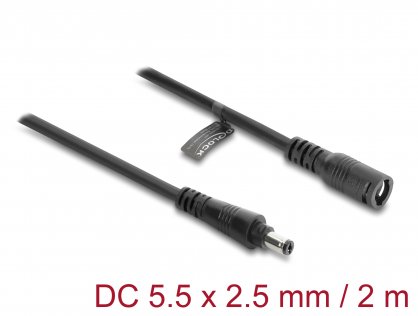 Cablu prelungitor alimentare 5.5 x 2.5mm cu blocare T-M 2m Negru, Delock 67393