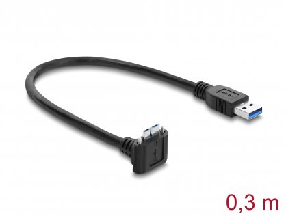 Cablu micro USB-B 3.0 cu suruburi la USB-A unghi/drept 0.3m Negru, Delock 80661