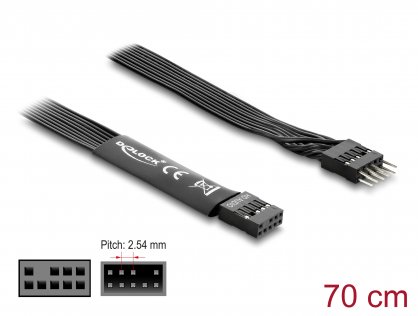 Cablu prelungitor HD Audio Flat placa baza pin header 9 pini M-T 0.7m Negru, Delock 86058