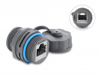 Cupla de retea RJ45 STP Cat.6A cu capac protectie waterproof Gri, Delock 87157