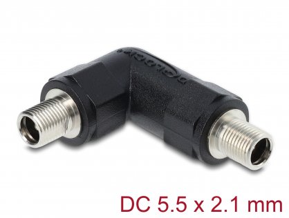 Adaptor cu filet DC 5.5 x 2.1 mm M-M unghi 90 grade, Delock 90942