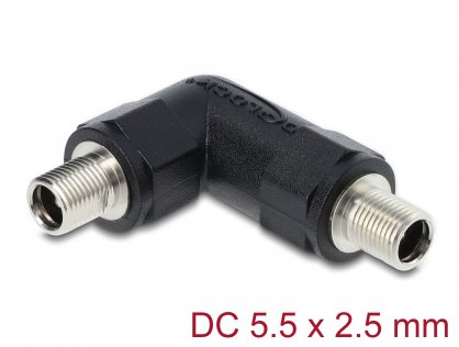 Adaptor cu filet DC 5.5 x 2.5 mm M-M unghi 90 grade, Delock 90944
