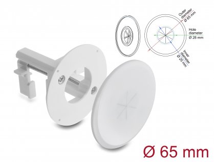 Organizator cabluri diametru 65mm montare perete/birou silicon Alb, Delock 91385