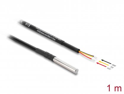 Senzor temperatura la 3 fire deschise DS18B20 1m, Delock 91407