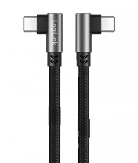 Cablu USB 2.0 type C T-T unghi/unghi 90 grade 100W 0.5m brodat Negru, Logilink CU0460
