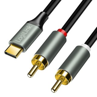 Cablu audio USB type C la 2 x RCA 1m Negru, Logilink CUA0140
