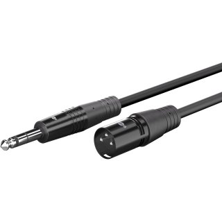 Cablu audio XLR 3 pini la jack stereo 6.35mm T-T 2m Negru, Goobay G80050