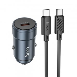Incarcator auto USB-C 30W + cablu USB type C Glorious metal Gri, HOCO Z57