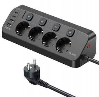Prelungitor Schuko cu 4 prize + 2 x USB type C + 2 x USB-A 15W 2m Negru, M412