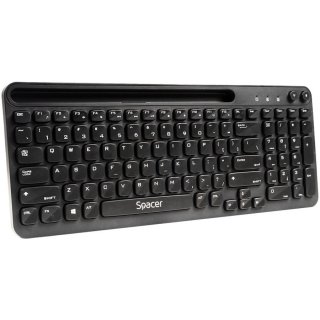 Tastatura wireless low profile keycap/ suport telefon Negru, Spacer SPKB-WS-04